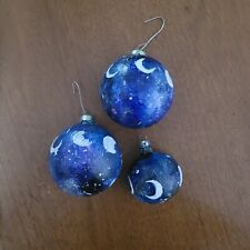 Lot Of Hand Painted Glass Ornaments, Lot Of 3, Galaxy Moon Phase picture