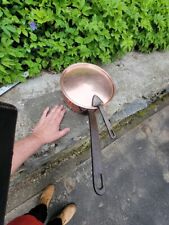 Vintage Large Heavy Copper Saute Pan & Lid Tin Lined Long iron Handles France picture