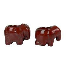 Set of 2 Partylite Elephant Maroon Burnt Red Tea Light Candle Holders, Boho Home picture