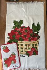 Vintage Vera Neumann Strawberry Fringe Terry Cloth Towel & Potholder Hot Pad picture