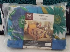 NEW 60s 70s Bibb POLYNESIAN Blue Floral Satin Trim Twin/Double Polyester Blanket picture