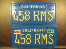 CALIFORNA LICENSE PLATES BLUE PAIR 1979 STICKER '458 RMS' picture