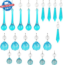 H&D 20PCS Blue Glass Crystal Teardrop Chandelier Prisms Parts Hanging Glass New picture