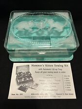 Vintage Hommer's Kitten Sewing Box, Blue-Green Marble Plastic W/Paper picture