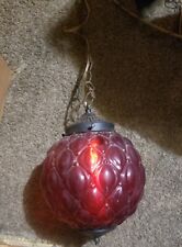 Vintage Red Glass Swag Lamp Mid Century Modern Light Fixture Ceiling Chain MOD picture