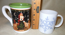 Santa & Snowflake Vintage Ceramic Mugs Coffee Cups Christmas Holiday (Lot Of 2) picture