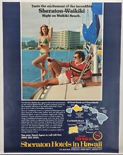 1979 Sheraton Waikiki Hotels In Hawaii Boat Bikini Clad Woman Vintage Print Ad picture