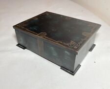 quality antique handmade Handarbeit tooled bronze verde gris cigarette wood box picture