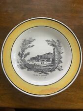 French Creil plates Mid 19th Century yellow border transferware picture