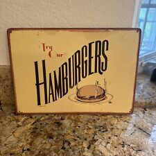 Vintage “ TRY OUR HAMBURGERS” Marty Mummert Wood Diner SIGN Cork Back picture