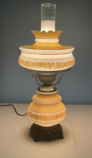 VTG 1973 Quoizel Inc Yellow Floral Hurricane Table 3 Way Lamp GWTW 1960-3 1/4 VG picture