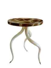 African Giraffe Hide Tabletop with Buffed Kudu Horn Base picture