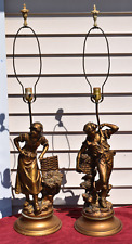 Vintage Pair L&F Moreau  Art Nouveau Brass Spelter Lamps Collection Francaise picture