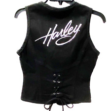 NEW Harley-Davidson S Black Zip Vest Womens HARLEY Bling Criss Cross Tie Back picture