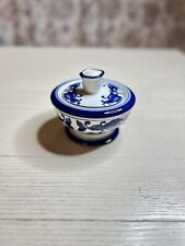 Bombay Company Blue and White Sugar Bowl Ceramic Circle Low Pot Top Lid  picture