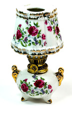 Mini Oil Lamp Floral Designed Porcelain with Brass Mechanism Painted Gold Accent picture