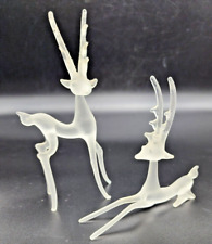 Pair Vintage Silvestri Frosted Glass Laying and Standing Reindeer Deer Figurines picture