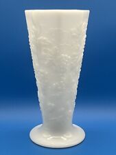 Vintage White Milk Glass Vase Ornate Grapes Vines 9.5”x4.0” picture