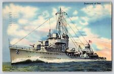 Postcard Destroyer at Sea - US Navy Official 1944 Cancel WW2 picture