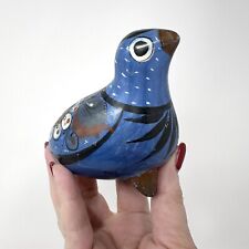Tonala Dove Figurine Hand Burnished Pottery Blue Bird  Folk Art Mexico Vintage picture