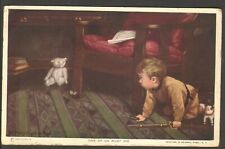1913 Postmarked Postcard Art Little Boy with Teddy Bear One of us must die  picture