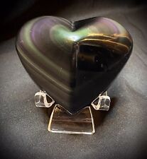 Large Flashy Rainbow Obsidian Pyramid Heart With Stand 179 Grams picture