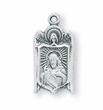 Religious Gifts Sterling Silver Guardian Angel Sacred Heart Medal Pendant, 13/16 picture