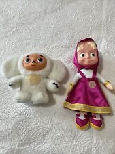 Lot Of 2 Cheburashka Plush Soft Toy & Masha & The Bear Vinyl Doll Russian Works picture