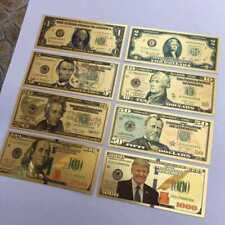 8PC Donald Trump Gold Dollar Bill Full Set Gold Banknote USD 1/2/5/10/20/50/100 picture