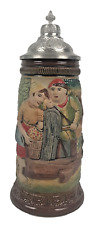 Antique German Beer Stein Lidded 10” Tall Village Couple Rare picture