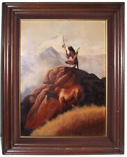 Native American Warrior & Horse Oil Painting signed B. Taylor Custom Wood Frame picture