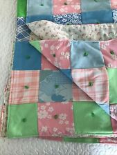 Handmade Quilt 1960s 70s Patchwork Double Knit Poly 73”x 80” Hand Tied Vintage picture