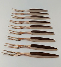 9  VTG  Retro Bronze Plated Mini Appetizer Forks Made Japan  READ BELOW picture