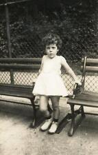 R270 Vtg Photo CURLY HAIRED GIRL IN SUMMER DRESS IN THE PARK Early 1900's picture