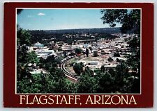 Postcard Arizona Flagstaff aerial view Downtown Train c1988 2W picture