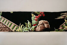 Vintage Barkcloth Art Deco Asian theme fabric material strip picture