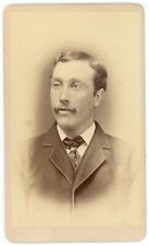 Antique CDV Circa 1870'S Handsome Man Mustache in Suit & Tie Garland Beverly, MA picture