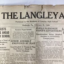 Pittsburgh PA Langley High School Newspaper Feb 15, 1928 Original Only 1/2 Page picture