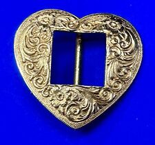 Tiny Gold tone heart shaped western ornate flower swirl belt buckle picture