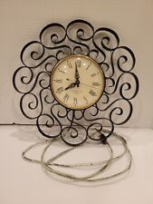Vintage Mid Mod General Electric Telechron Scroll Clock Wrought Iron Black 2H60 picture
