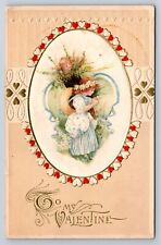 Postcard Valentines Day Silk John Winsch Young Children Flowers c1910s AD26 picture