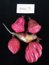 Antique German Lot Of Mixed Silver Pink Flower Bird Bumpy Glass Ornament-1900 picture