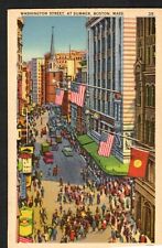Postcard c1939 Washington Street At Summer Boston MA People Buildings Cars picture