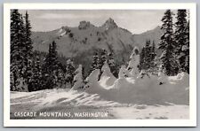 Cascade Mountain Washington Snowcapped Mtns Winter Snow Forest Vintage Postcard picture