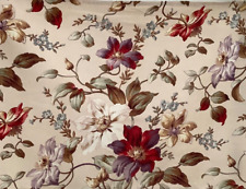 Antique Mid 19th Century French Cotton Fabric  Floral Clematis Purple 33