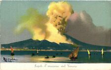 Vintage Postcard- A volcano erupting, Napoli Early 1900s picture