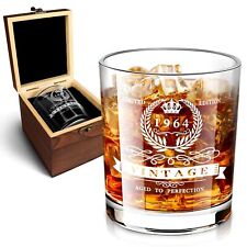 60th Birthday Gifts for Men, 1964 Whiskey Glass in Valued Wooden Box, Vintage... picture