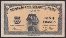 Banque de L'Afrique Occidentale 5 franc banknote 14 December 1942 West Africa picture