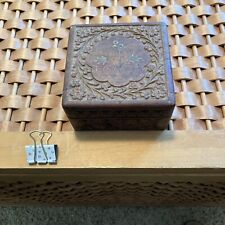 Vintage Hand Carved MCM Wood Trinket Jewelry Box India Floral Design Bohemian picture