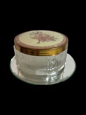 Vintage Ladies Compact Pink Enameled Floral 1930s Glass 3.5 X 3.5 X 2. Very Good picture